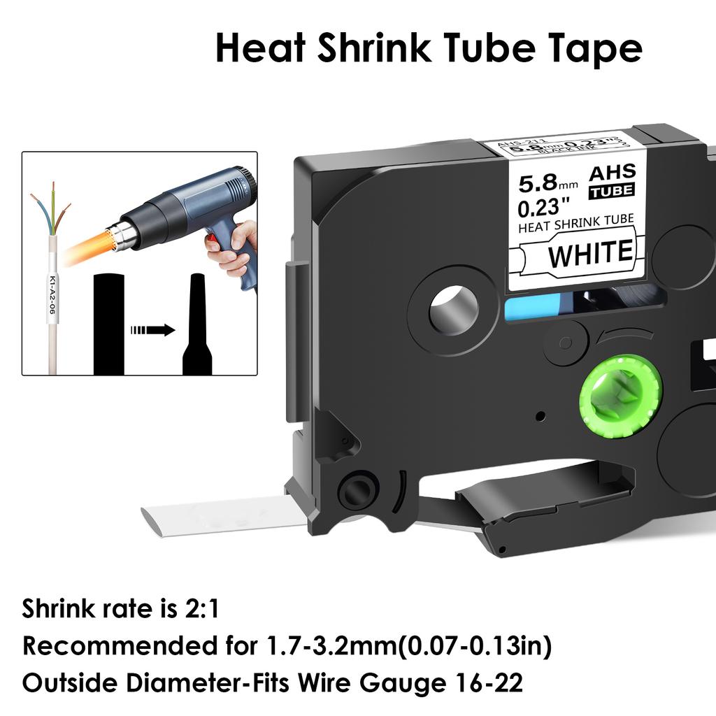 5PK Heat Shrink Tubes 5.8mm Compatible Brother Hse-211 Label Tape  Black On White Cartridge Cassette For P-Touch Label Printers