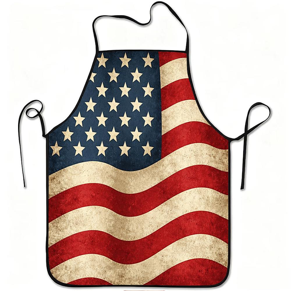 1pc Vintage American Flag Patriotic Print Apron, Durable And Easy to Clean, Adjustable Waistband, Polyester Material, for Kitchen Cooking, Gardening,