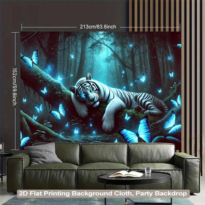 2D flat tiger-lying forest dreamy butterfly group background fabric suitable for living rooms and bedrooms polyester fiber