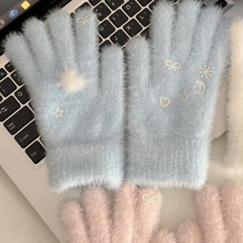 

New Snow Ball Warm Gloves Thicken Stretch Skiing Gloves Korean Style Soft Gloves Winter синий