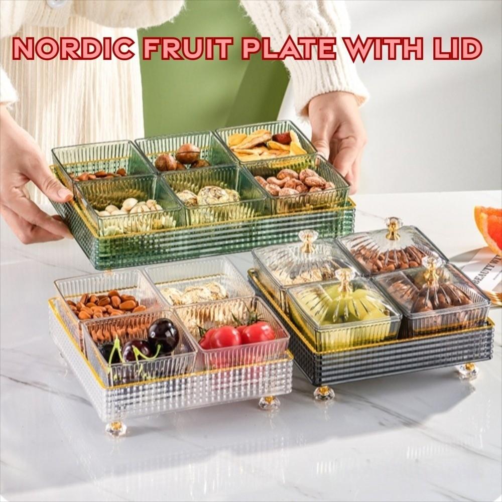 4\6Pcs Elegant Nordic Fruit Plate Light Luxury Cake Container Sugar Plate with Lid Refreshment