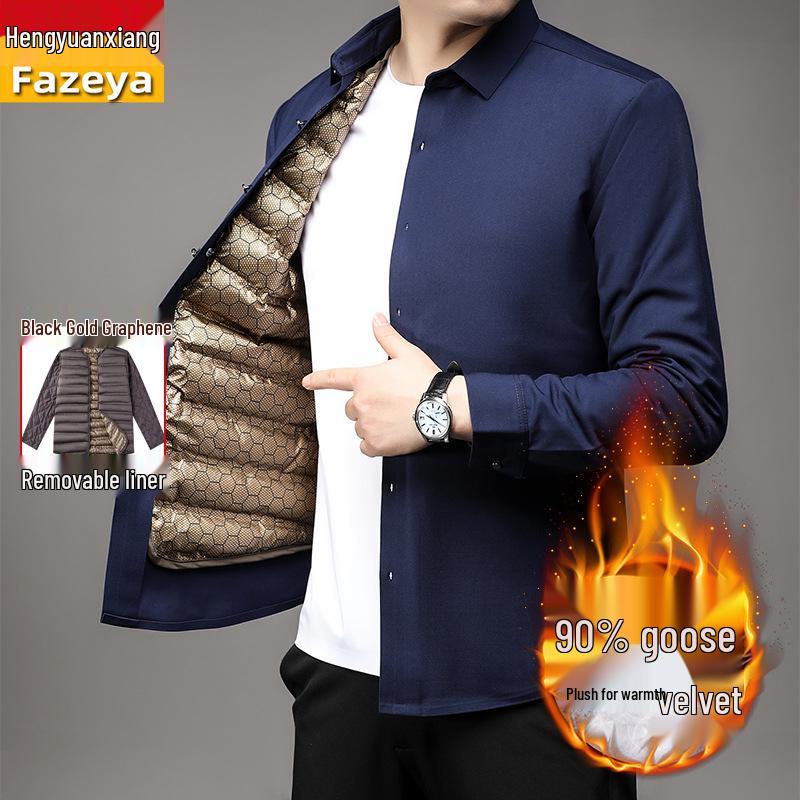 Men's Winter Goose Down Removable Long-Sleeved Shirt - Hengyuanxiang Colorful Sheep Collection for Middle-Aged and Elderly