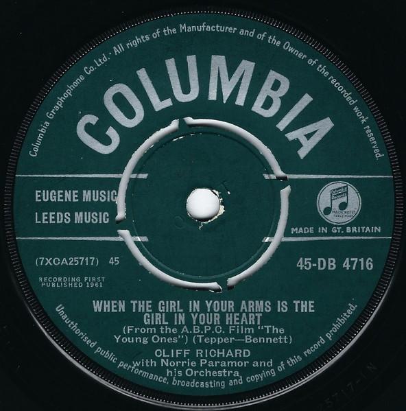 

7inch Record CLIFF RICHARD - When The Girl In Your Arms Is The G 45DB4716 Columbia 1961 UK Rock Used