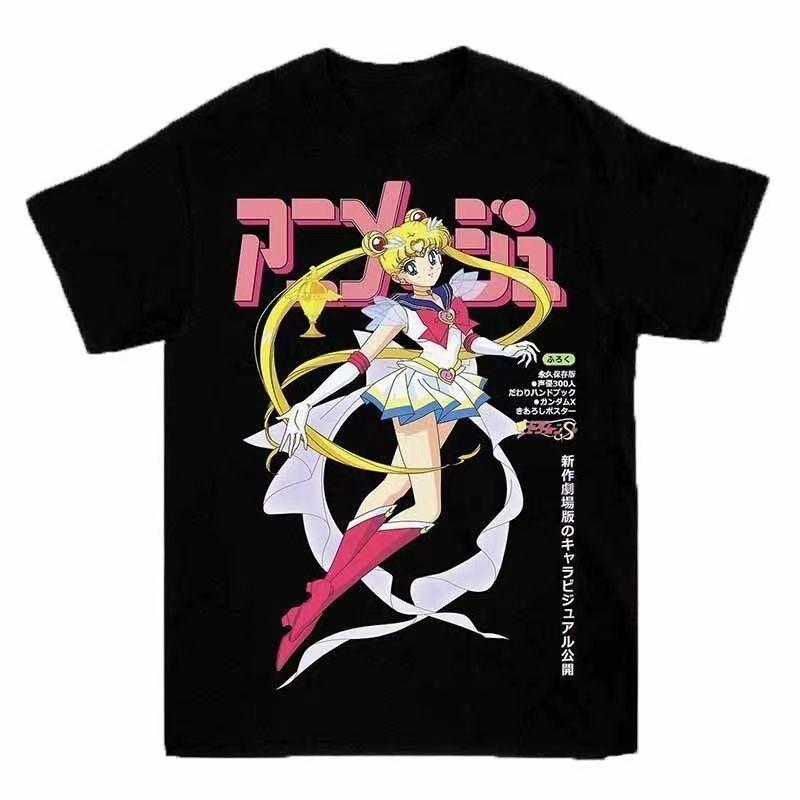 Sailor Moon T-shirt Women's Black Short Sleeve 2025 New Design Sense Ins Loose Cotton Cartoon On Clothes