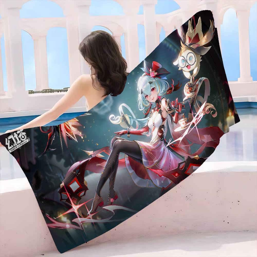 T-Tower Of Fantasy Cartoon Microfiber Blanket Quick Drying Beach Towels Oversized Printing Super Absorbent Pool Towel Blanket