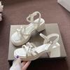 Summer New Thick Heel Fashion Versatile Open-toed Sandals Women's Bow Word with High-heeled Sandals