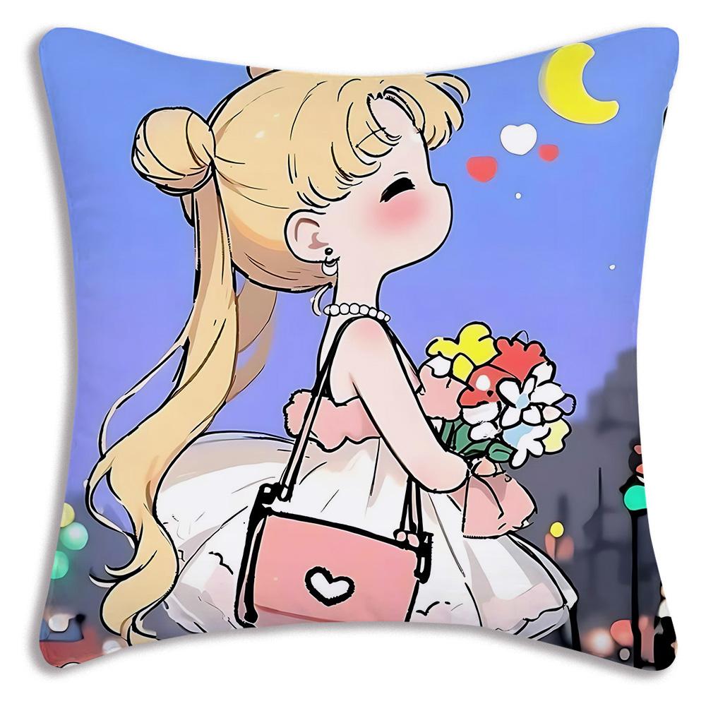 1PC Cute M-shaped Moon Pillowcase Cartoon Sofa Decoration Home Double-sided Printing Cute Square Cushion Pillowcase