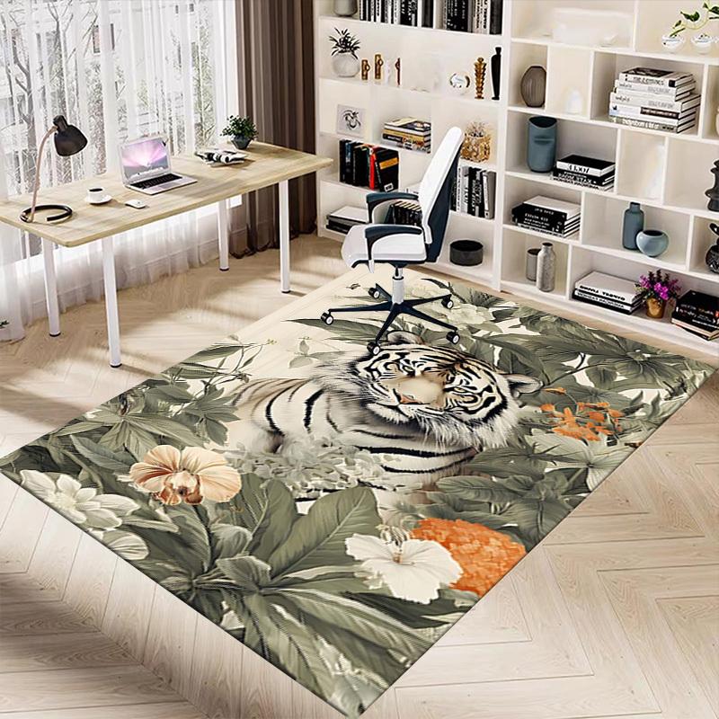 1PC Tiger Flowers Non-Slip Floor Carpet, Office, Family, Bedroom, Studio - Large Area Rug, Vibrant Colors, Longlasting Material-X410
