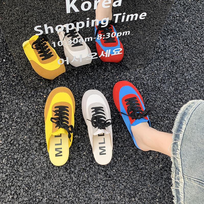 Soft bottom super fire color matching bag head half slippers women's summer wear 2025 spring new flat bottom lazy one pedal sandals