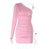 One-shoulder Backless Long-sleeved Slim-fitting Dress for Women, European and American New Spice Girls Hip-wrapped Short Skirt, Vacation Seaside Skirt