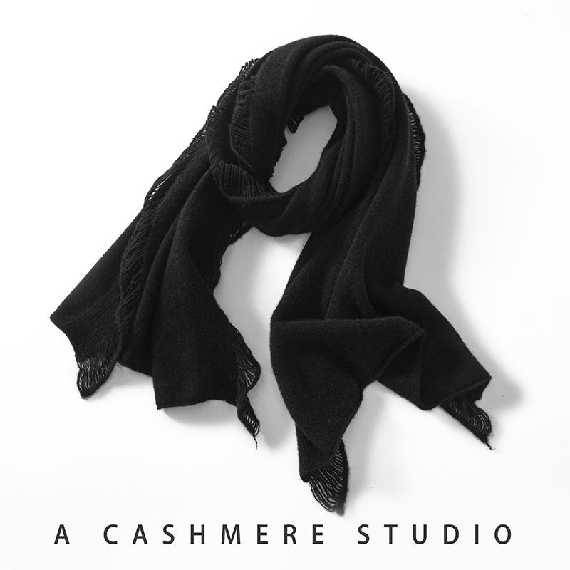 Women's 100% Cashmere Scarf - Soft, Warm, Elegant Knit with Tassels for Autumn and Winter.