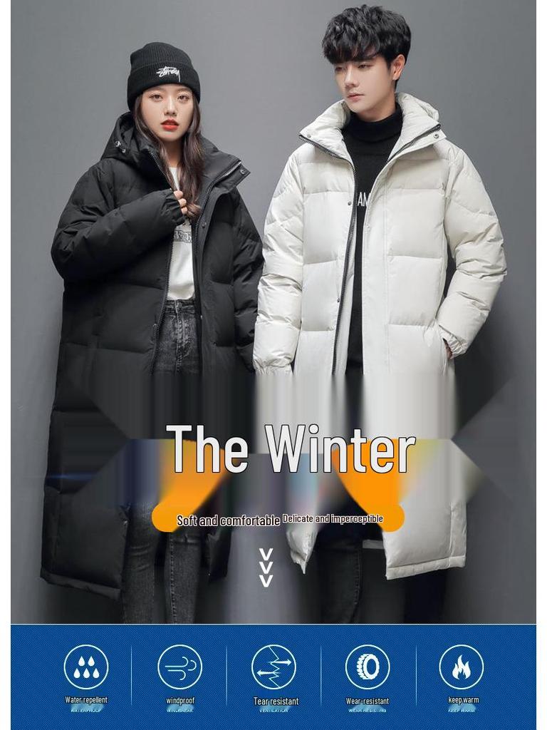Men's Winter Hooded Down Jacket - Thick, Warm, Fashionable, Long Style for Couples