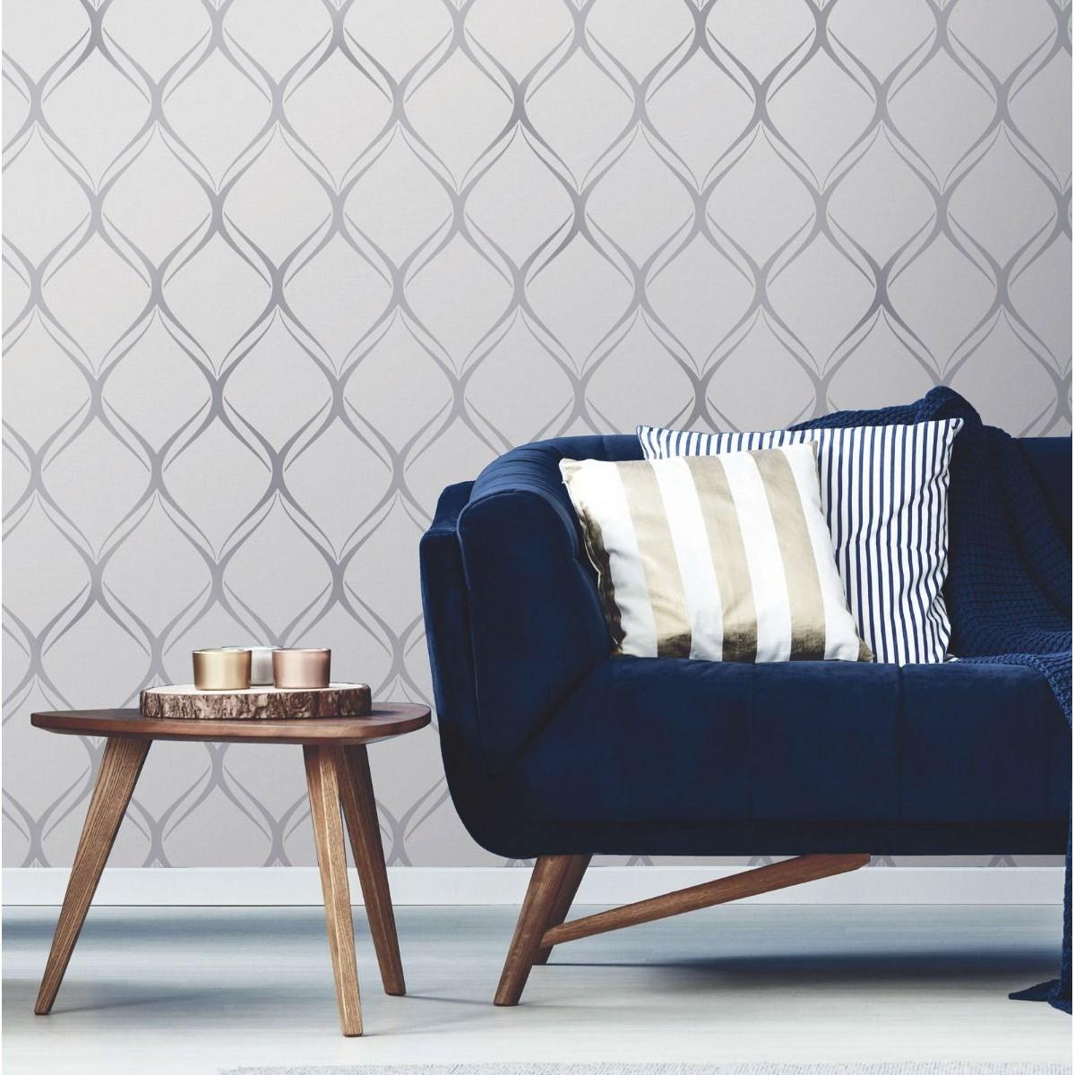 Rackhams Gold Clifton Wave Geometric Wallpaper - Navy/ - Navy/ - 10M X 53Cm - 100% Paper - Image 3