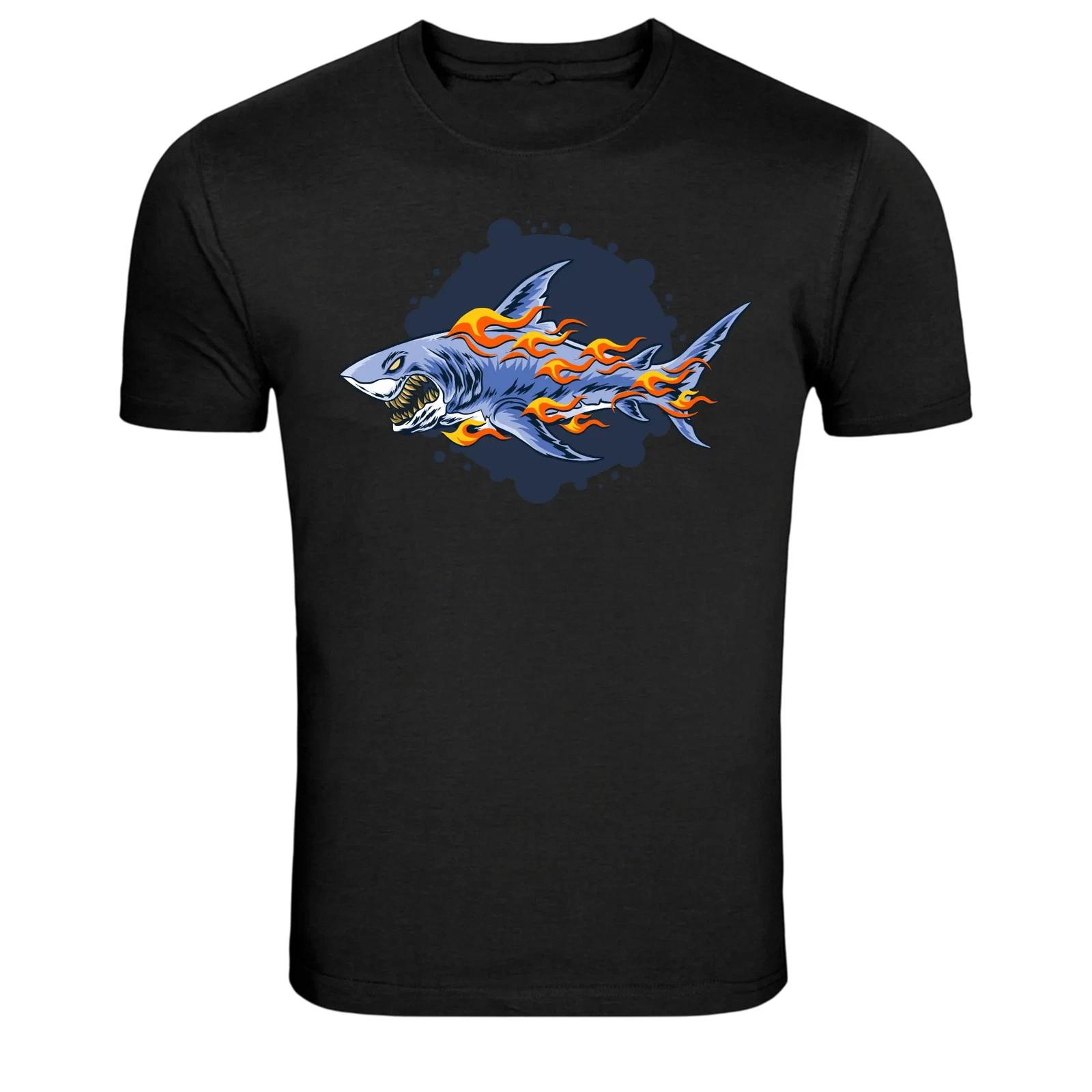 Графическая футболка с изображением Пламенеющей Акулы Огненный Морской Хищник Футболка XL