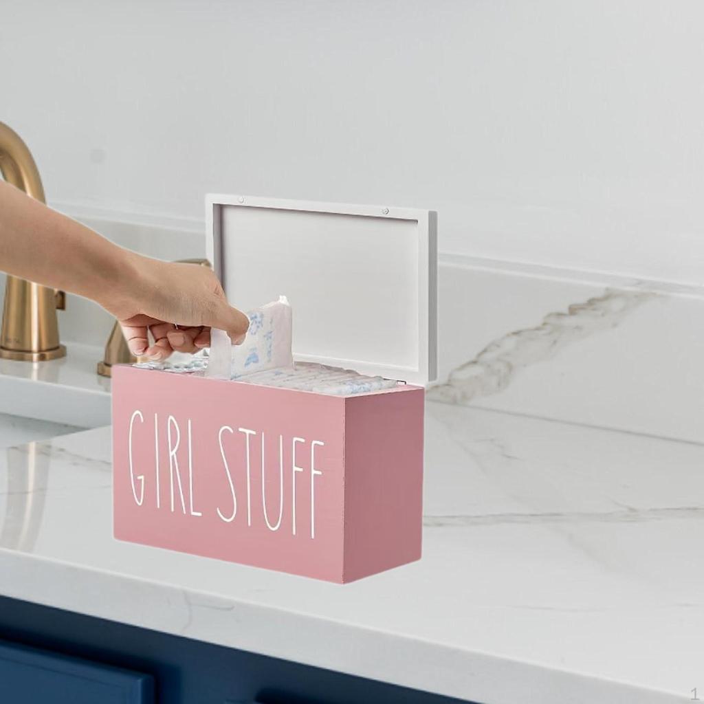 Bathroom Storage Box for Feminine Products with Lid Wooden Organizer