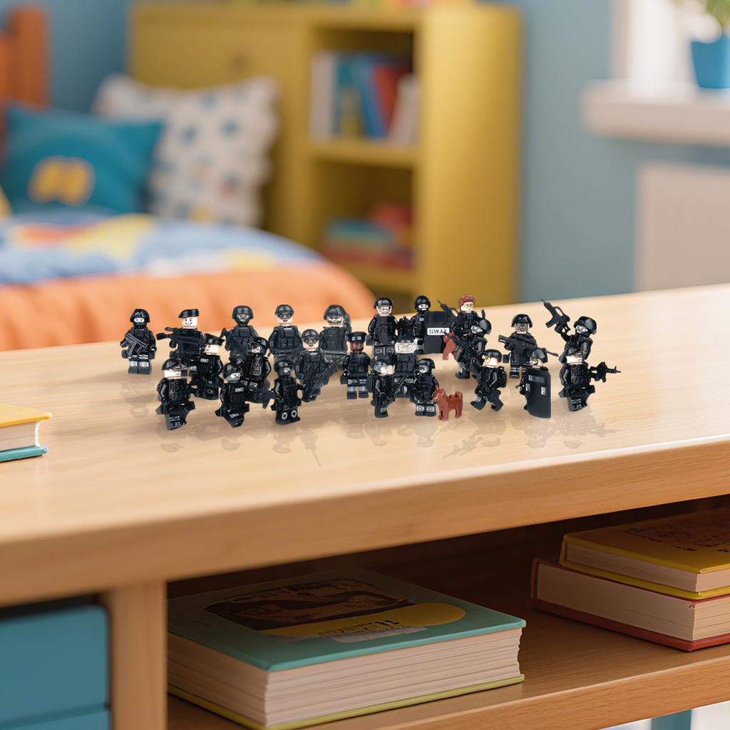 Byggeklossfigurer, Svart Spesialpoliti, Spesialstyrker, Opprørskontroll, Militærscene Gutter leker