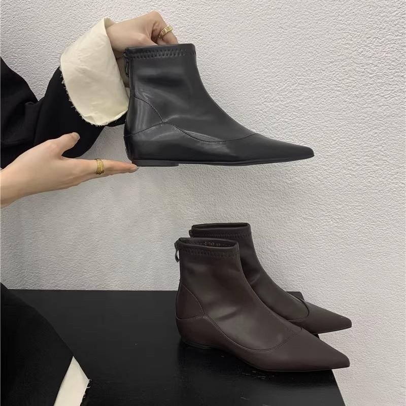 Inner heightening fashion boots 2025 new sewing line simple pointed and ankle boots flat short boots women's thin boots