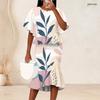Women Plus Size Navy Golden Printed Round Neck Batwing Sleeve Ruffle Hem Top Fishtail Skirt Two Piece Set