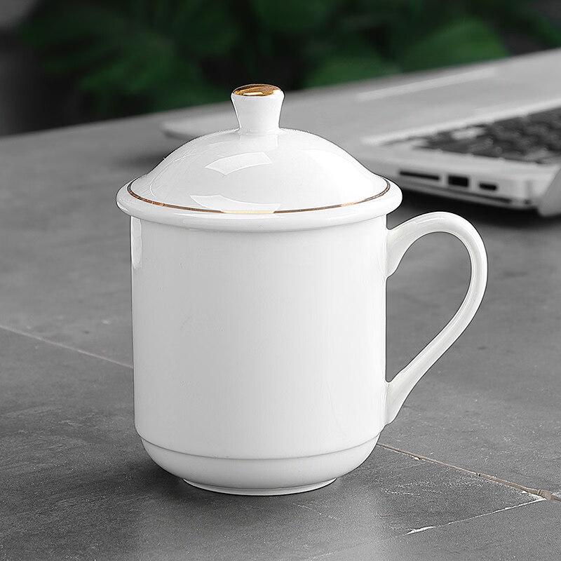 Jingbaodi White Ceramic Mugs with Gold Rim, 300ML (10-Pack)