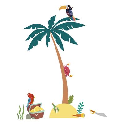 [A1563] - Multicolored 'Pirate Island' Sticker Sheet - 50x70 Cm