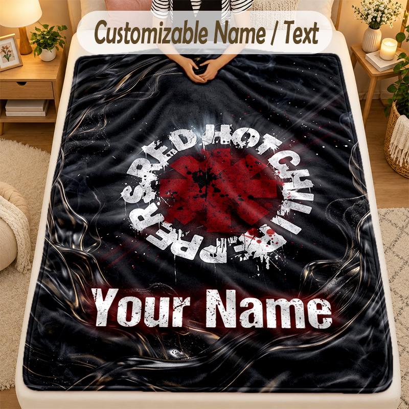 Flannel BlanketRed Hot Chili Peppers Custom Name Text Personalized Soft Warm Throw Blanket Home Decor Gift