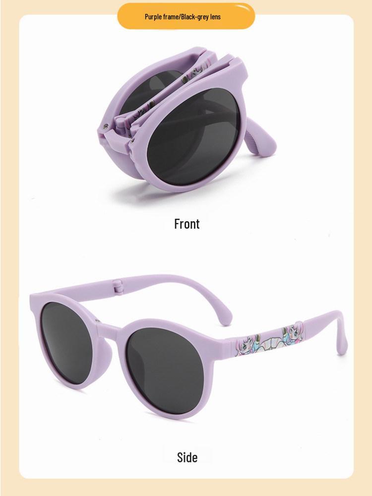 Faltbare polarisierte Sonnenbrille im koreanischen Stil für Kinder - Bequemes, rundes Gestell für Jungen und Mädchen