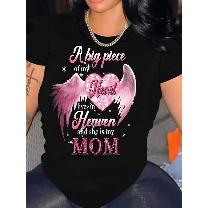 O-neck Butterfly Print Women's Crew Neck T-Shirt Casual Short Sleeve Letter Print Spring Summer Top Tee T Shirt