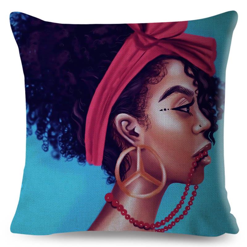 Beautiful Black Women Africa Girl Pillow Case Polyester Decor Colorful Cartoon Cushion Cover For Sofa Car Home Pillowcase 45X45
