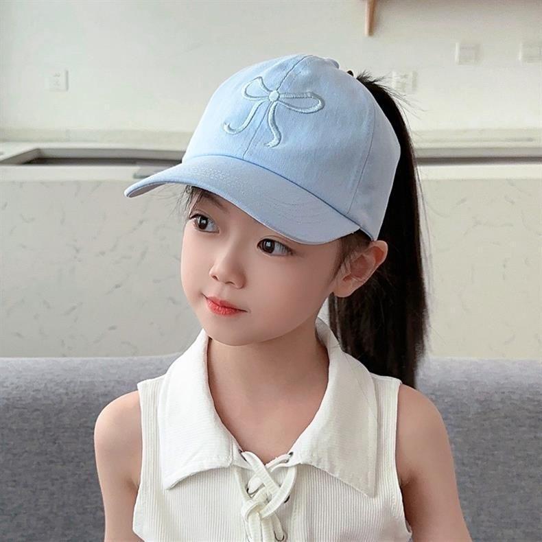 Children's Sweet Embroidered Ponytail Bow Baseball Cap - Breathable, Thin Sun Hat
