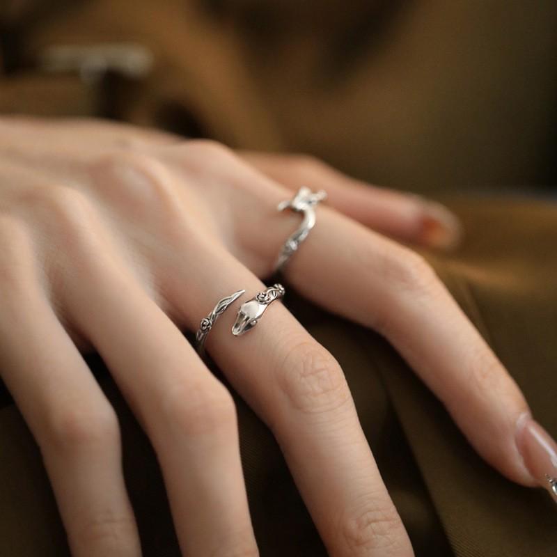 Adjustable Snake Ring Women Sterling Geometric Floral Finger Vintage Chic Minimalist Jewelry