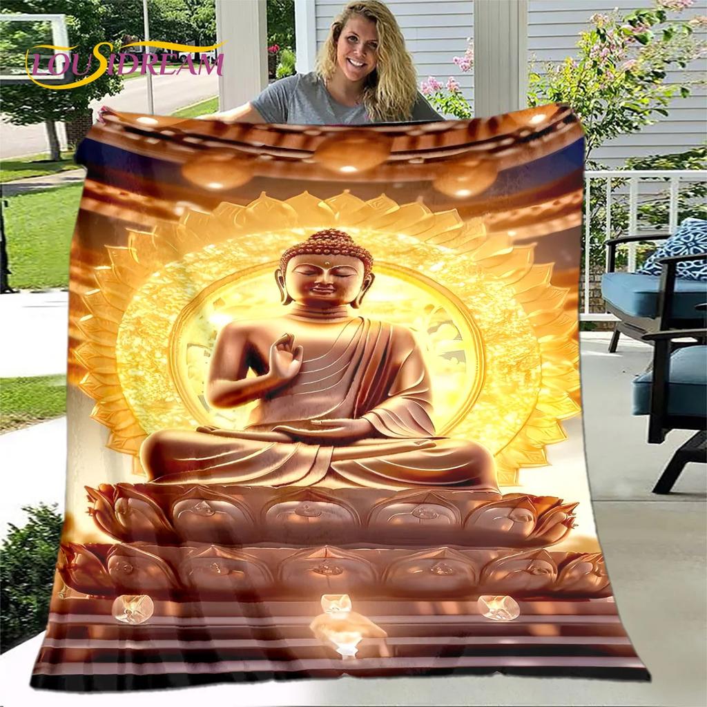 Manta 3D Sakyamuni Buddha Guanyin Bodhisattva budismo fe religión manta suave para el hogar orar dormitorio camas funda de sofá