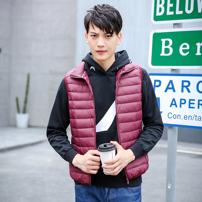 Men's Large Size Lightweight Down Vest - Stand Collar Sleeveless Jacket for Autumn/Winter