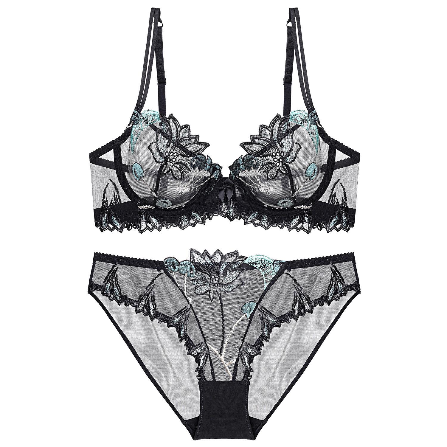 

Летний бюстгальтер с вышивкой вишни, большой размер, прозрачное сетчатое нижнее белье, ультратонкий сексуальный женский комплект с бюстгальтером 85B чёрный