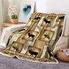 Bear Throw Blanket, Cabin Deer Art Forest Vintage Cozy Warm Super Soft Flannel Blankets for Couch Sofa Bed, Fleece Camping Blanket for Camper Outdoor