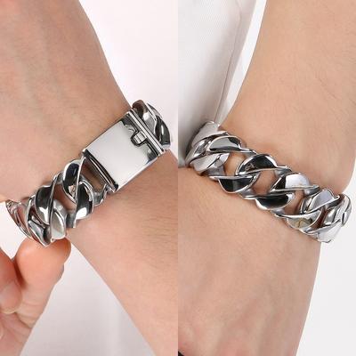 Massive Men's Stainless Steel Cuban Chain Bracelet for Man Classic 21MM Width Vacuum Plated Chunky Link Bracelets Never Fade