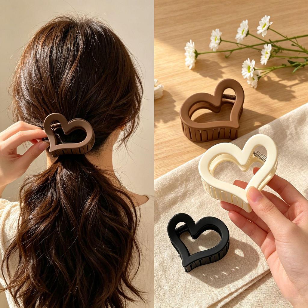 Elegant Matte Heart Claw Hair Clip for Women – Stylish Hollow Shark Clip for Updos