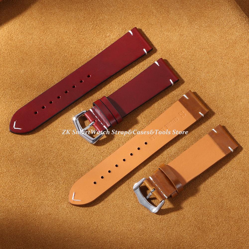 Handmade Stitching Cowhide Strap for Omega Bracelet Vintage Oil Wax Leather Watch Band 18/19/20/21/22/24mm for Seiko Wristband