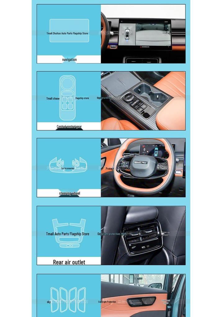 Compatible Gear Shift Button Sticker & Interior Protection Film for 5th Gen Chery Tiggo 8 (26 Models)