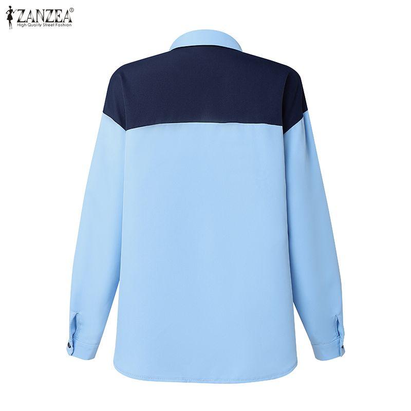 ZANZEA Damska bluzka z długim rękawem i kołnierzykiem typu „klik”