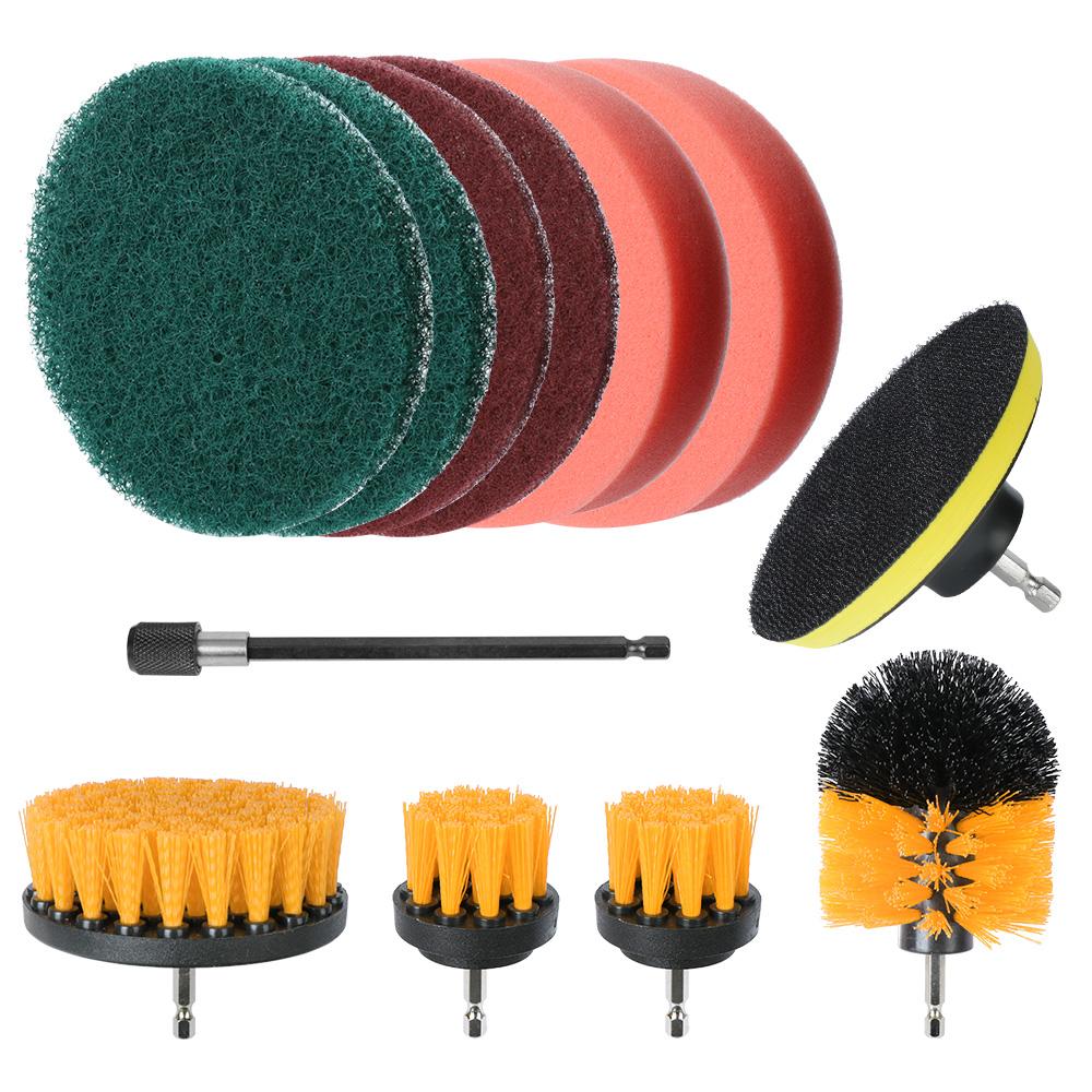 12 PCS Set Tool Kit With Extension Wash Cleaning Brushes Power Scrubber For Clean Car Wheel Tire Windows Drill Brush Attachment
