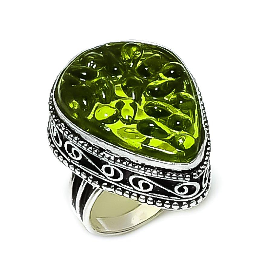 Natural Moldavite Quartz Gemstone 925 Sterling Silver Jewelry Ring Size 7 ETC-14163