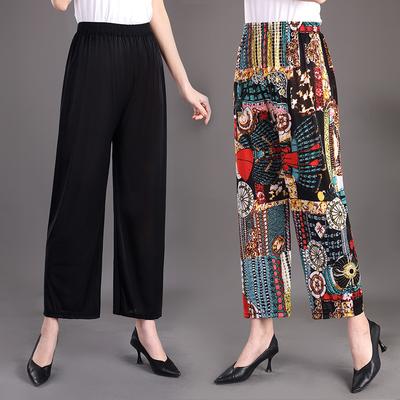 Hose mit hoher Taille aus Eisseide für Damen, Sommer, locker, Mama-Mode, modische Neun-Punkte-Hose für Damen mittleren und höheren Alters