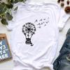 New Summer  Dandelion Butterfly Print Women Tshirt Casual White and Black T-shirt Funny T Shirt Gift for Lady Young Girl Tops