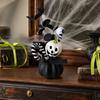 Halloween Spooky Pumpkin Decoration, Eyeball Pumpkin Figurine with Black Artificial Leaves, Holiday Party Ornament for Home, Office, Haunted House