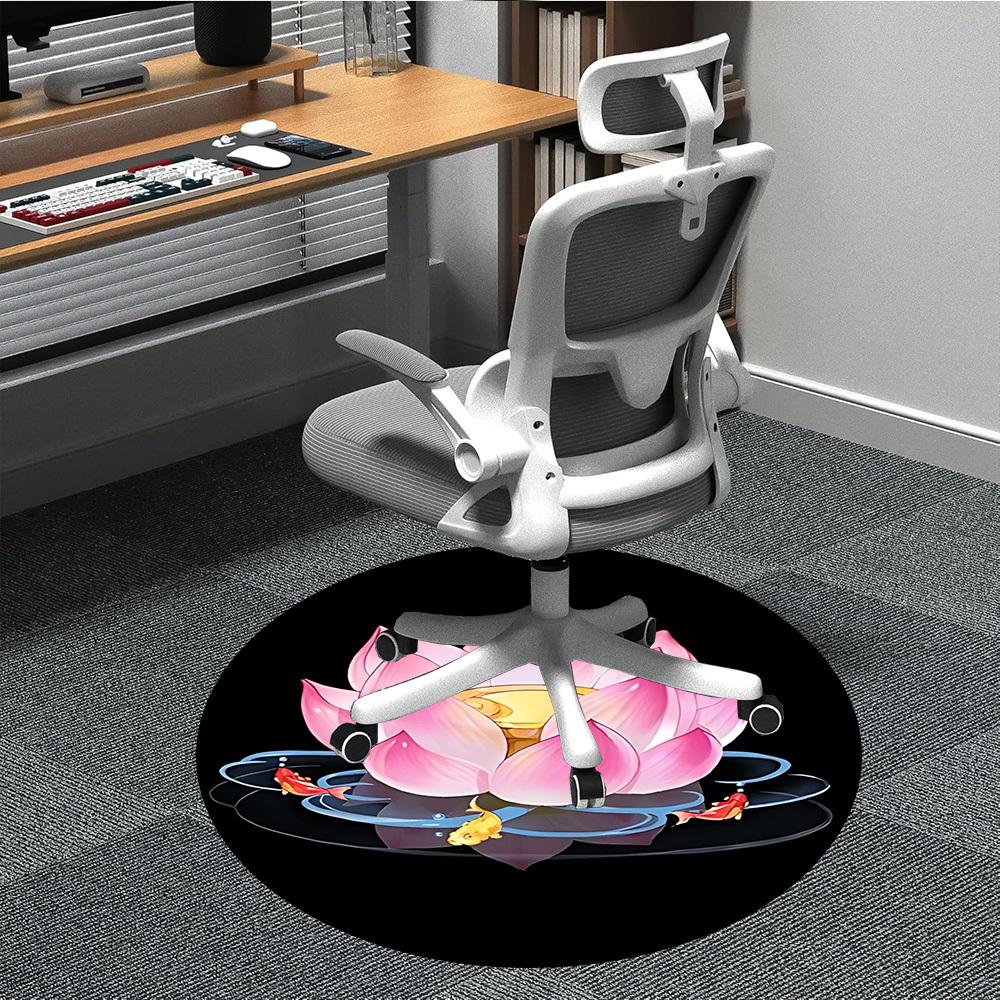 1pc Lotus Flower Chair Carpet for Office, Round Non Slip Durable Large Size Office Carpet, Suitable for Office