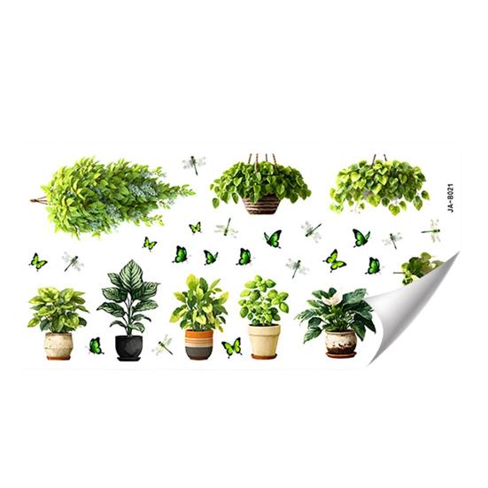 Potted Plant and Dragonfly Window Clings, Self-Adhesive Nature Themed Greenery Butterfly Glass Decals, Removable Wall Stickers for Balcony Kitchen