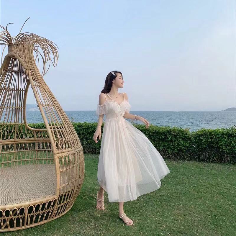Vestido de tirantes suave de longitud media Vestido de hadas Vestido de tirantes de moda