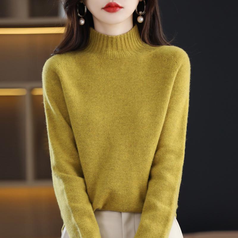 Seven-needle Flat Half Turtleneck Cardigan for Women In Autumn and Winter Simple and Versatile Cashmere Knitted Base Sweater Thick