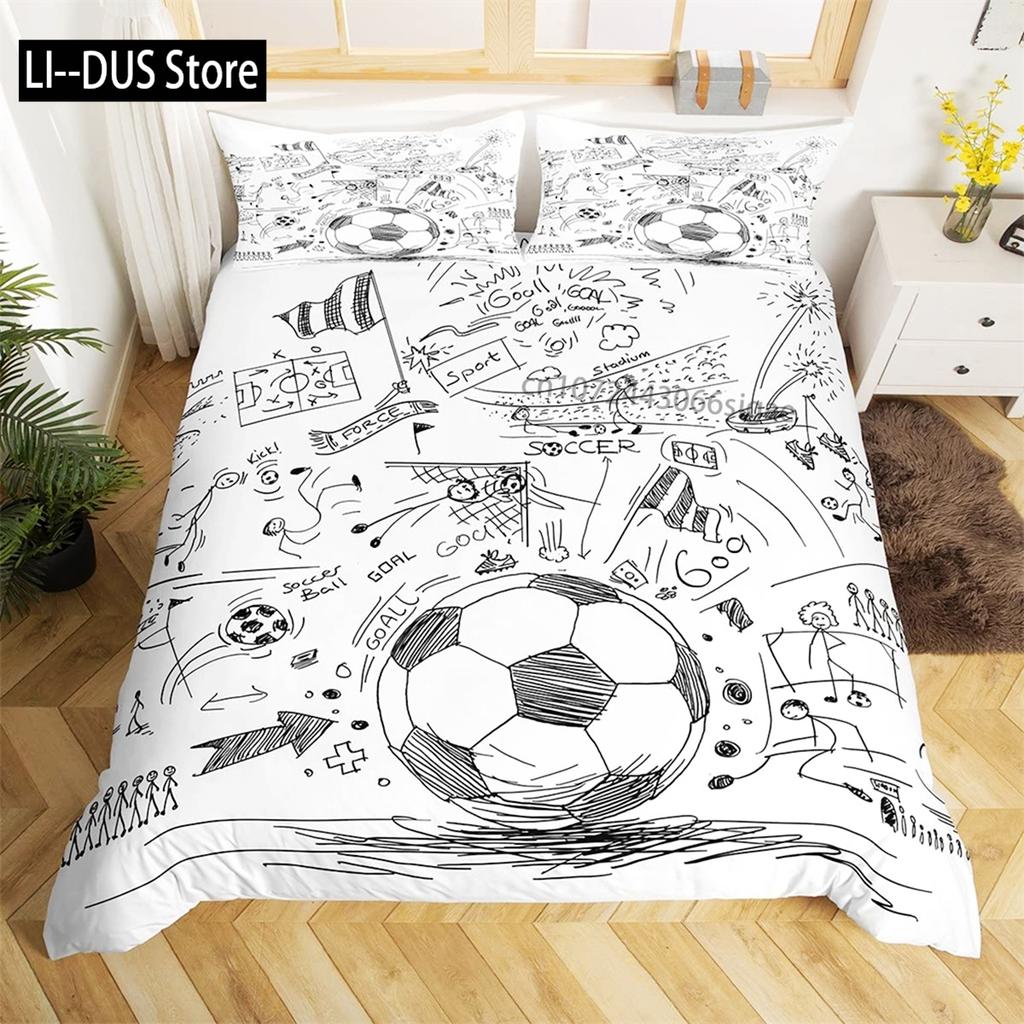 Flame Soccer Duvet Cover Set Football Polyester Comforter Cover For Kids Teens Boys Soccer Lover Bedding Set Bedroom Decoration