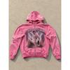 Gradient Rhinestone Angel Oil Painting Zip Up Hoodie Distressed Washed Black Loose Streetwear Men Women